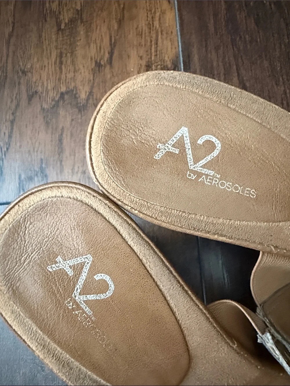 A2 By Aerosoles Animal-Print Heeled Slide Sandals in Black and Tan